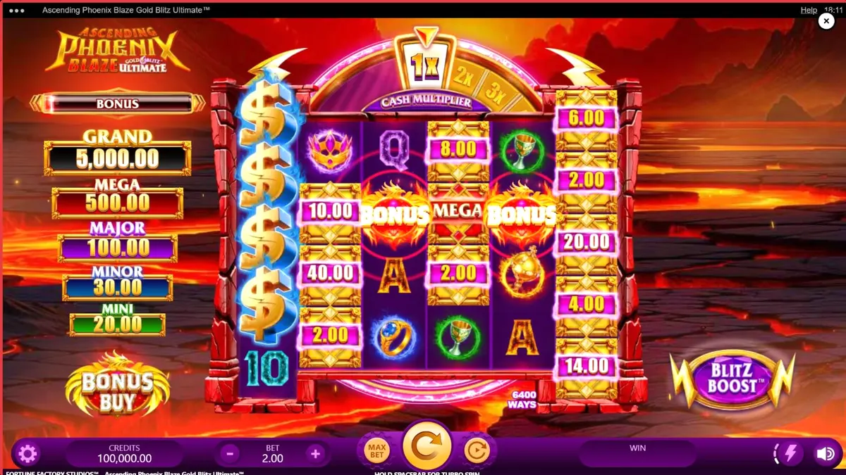 Ascending Phoenix Blaze Gold Blitz Ultimate slot game interface