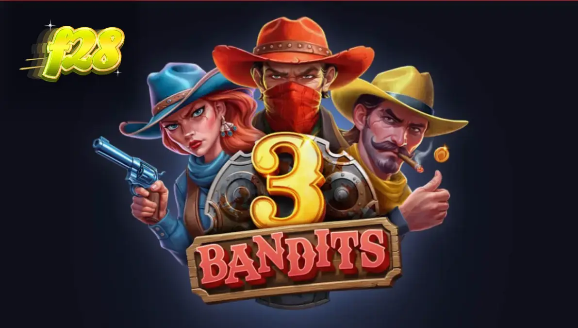 3 Bandits slot game screen na nagpapakita ng Wild West theme at mga Bandit symbols.